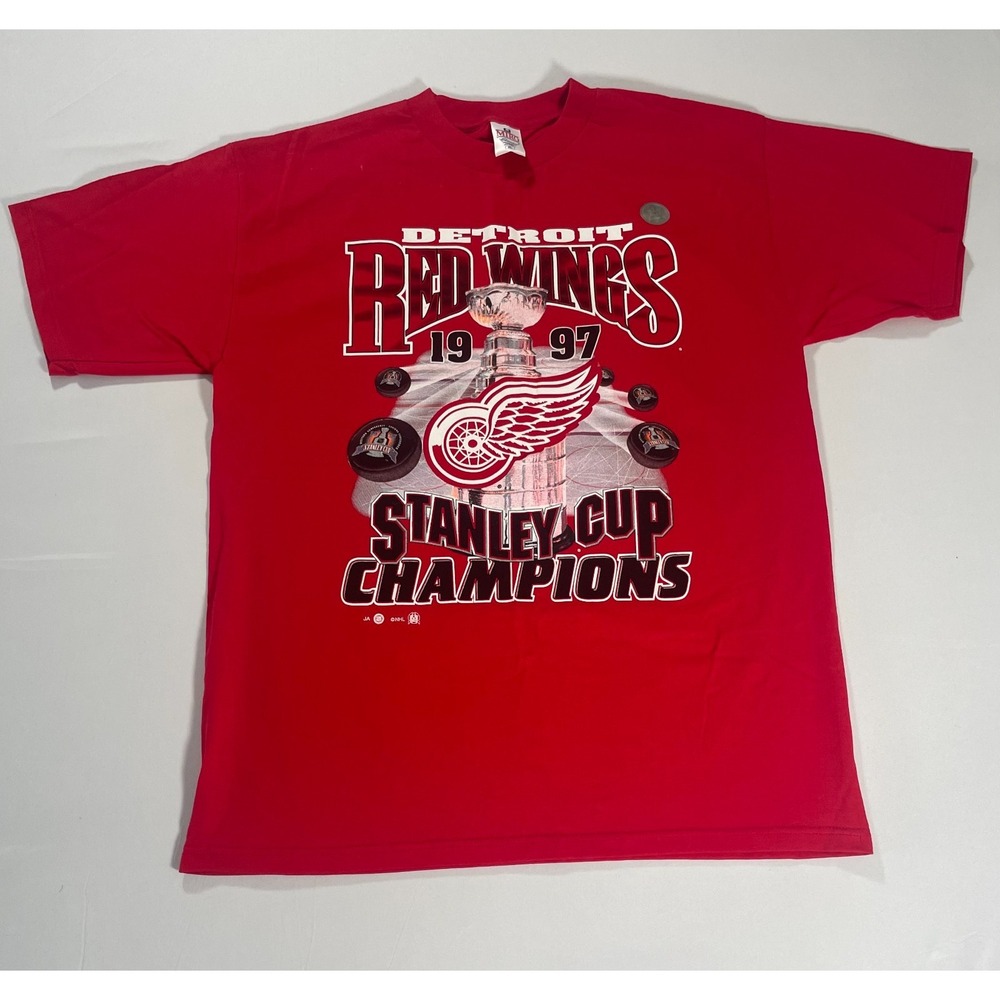 VINTAGE 90s | NHL Detroit Red Wings 97' Champions Hockey T-Shirt Sz XL Men Adult